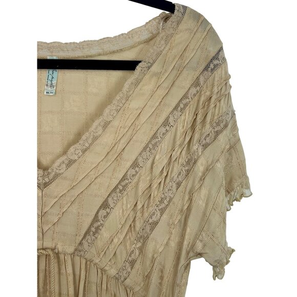 RARE Free People Y2K Ruffle Sleeve Empire Waist Boho Prairie Lace Midi Dress - Picture 4 of 16